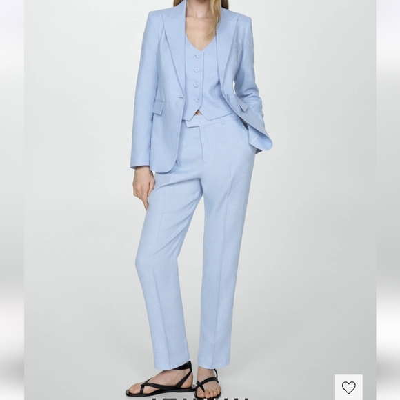 NWT Mango 100% Linen Blazer Suit and Pant Set Sky Blue Size 20 USA - Picture 4 of 16